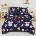 Kids Sports Comforter Set Twin Boys Bedding Set Navy Baseball Football Soccer Basketball Bed Sets Reversible 5 Pieces Bed in A Bag with Sheets(Navy Balls, Twin)