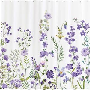 Funnytree 72"x72" Watercolor Purple Floral Spring Lavender Wisteria Blossom Flower Home Shower Curtain for Bathroom Decor Machine Washable (Hooks Not Included)