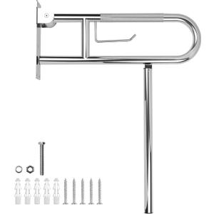 Handicap Grab Bar,23.6 Inch Stainless Steel 1.25" Diameter Toilet Safety Rails for Bathroom with Paper Holder, Anti-Slip Flip-Up Support Rail for Seniors Elderly