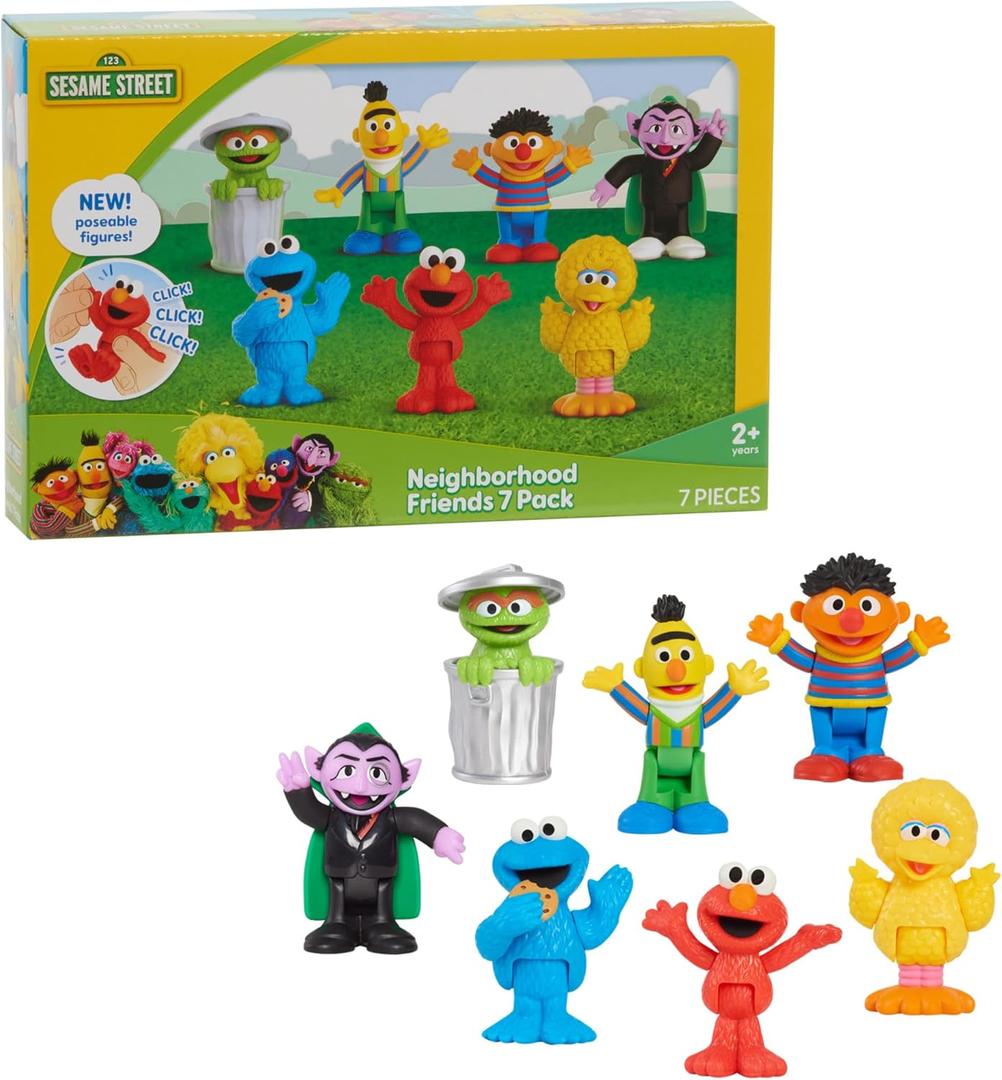 Sesame Street Neighborhood Friends, 7-piece Poseable Figurines, Easter Basket Fillers, Gifts, Presents, Kids Toys for Ages 2 Up by Just Play
