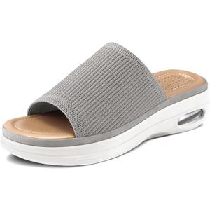 mysoft Women's Comfortable Slide Sandals Air Cushion Knit Slip On Wedge Lightweight Walking Sandals Platform Summer Shoes (6 Wide, Grey)