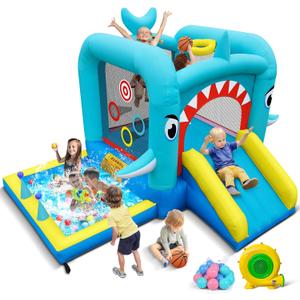 Culaluva Inflatable Bounce House: Jump Bouncer Castle Slide Combo - 7 in 1 for Kids 3-6 - with 370W Blower - for Indoor Outdoor Play