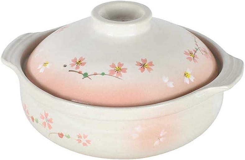 JapanBargain, Clay Pot for Cooking Japanese Donabe Hot Pot Casserole Korean Earthenware Pot with Lid, Sakura Pattern, 7-inch, Serving 1-2 People (No.06)