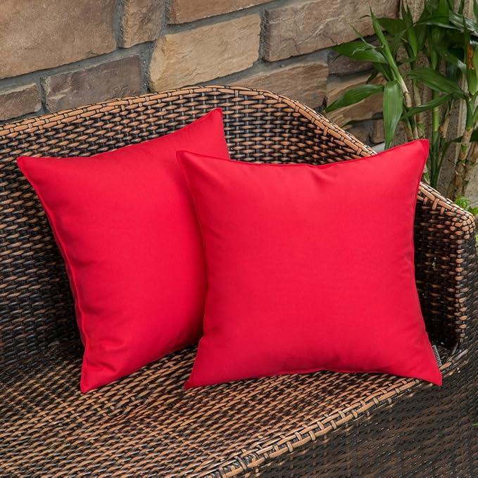 MIULEE Pack of 2 Decorative Outdoor Waterproof Pillow Covers Square Garden Cushion Sham Throw Pillowcase Shell for Spring Patio Tent Couch 18x18 Inch Red