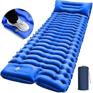 Camping Sleeping Pad, Ultralight Camping Mat with Pillow, Built-in Foot Pump Inflatable Sleeping Pads Compact for Camping Backpacking Hiking Traveling Tent,Single.