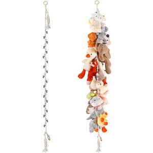 CERETIA 80" 2-Pack Cotton Hanging Storage Chain For Stuffed Animals Storage with 20 Metal Clips, Stuffed Animal Organizer Chain for Wall Corner Nursery Play Room, White