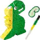 IMPRESA Dinosaur Pinata - Blindfold & Baton for Dino Party Games - 3-Lb Candy Capacity for Birthday Pinata - Vibrant Green Dino Design for Party Decoration - Green, Paper, Pack of 1