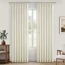 PleatedDrapes 86 Inch Cream Beige Thick Natural Linen Curtains for Bedroom 2 Panels Set, Memory Shape Pleated Light Filtering Privacy Semi Sheer Drapes 84-86 Inches Length Elegant Windows Curtain Burg