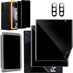 Ferilinso 2 Pack Privacy Screen Protector for Samsung Galaxy Z Fold 6 [Phone Case Friendly], Inside AntiSpy Film with 2 Pack Front Tempered Glass + Camera Lens Protector Accessories
