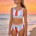 Kxuryueo Girls' Swimsuits Striped Bikini Set Two Piece Bathing Suit Adjustable Straps Swimwear with Chest Pad Size 9 10