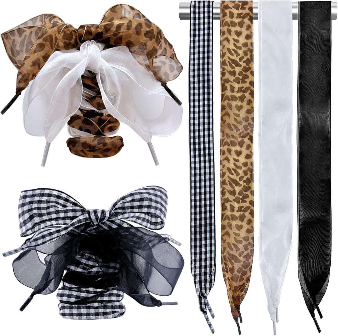 4 Pairs Shoe Laces for Sneakers,Fashion Soft Satin Ribbon Shoelaces for Women Girls,Casual Shoes Shoestring