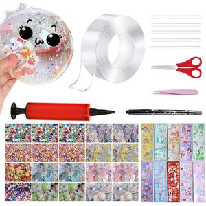 40 Pcs Nano Bubble Tape Kit with Balloon Inflator, Double Sided Tape Plastic Bubbles Balloon, Elastic Nano Bubble Tape DIY Craft Kit for Girls, Boys, Kids Party Favors and Novelty Toys