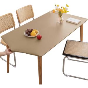 PU Stretch Fitted Rectangle Tablecloth with Elastic Edge 35 x 55 Inch Waterproof Oil Proof Table Cloth Wipeable Table Cover for Indoor Outdoor Furniture Protect (Cream Coffee,35"x55")