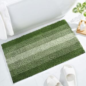 Gibelle Green Bathroom Rug Set 2 Piece, Chenille Non Slip Bath Mat Set, Absorbent Shower Rug and Bath Room Floor Mats, Quick Dry Bathmat Bathroom Decor Accessories for Tub, 20" x 32"