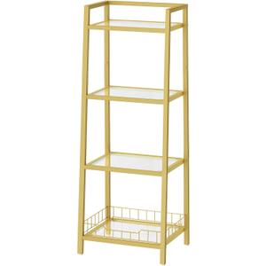 HOOBRO Gold Glass Shelf Stand, 4 Tier Standing Shelf Unit, Bathroom Organizer and Storage, Floor Storage Shelves Waterproof, for Bathroom, Laundry, Toilet, Tempered Glass, Gold GD79CJ01