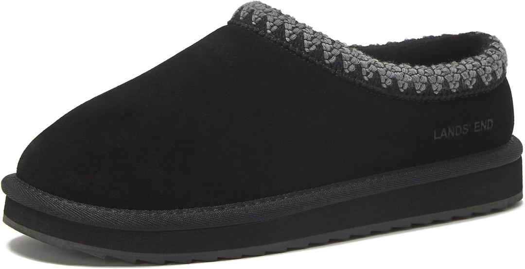 Lands' End Hearth Warm Fuzzy Slip On Slippers for Women, Indoor Outdoor Comfortable Suede Womens Slippers Size 6 to 11, Brown or Black (10)