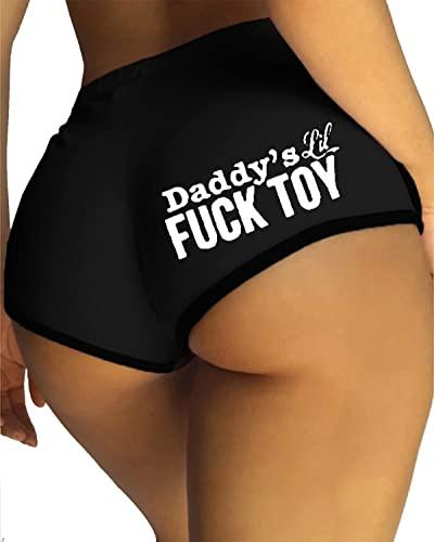 Womens Yoga Booty Shorts Sexy Printed Dance Sport Workout Hot Pants Plus Size Lounge Wear Briefs Black M 