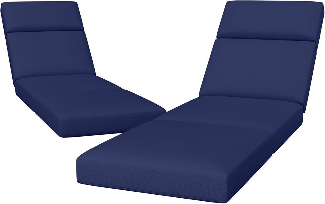 2 Pcs Chaise Lounge Cushions Outdoor, 72 x 21 x 4 Inch Lounge Chair Cushions for Outdoor Furniture - Waterproof Lounge Patio Replacement Cushion, 4In Fade-Resistant ThickPatio Chaise Lounge Cushion, Navy Blue