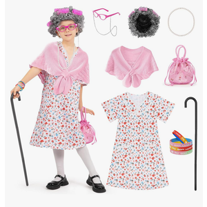WooWee Kids Girl 100 Days of School Costume, Old Lady Costume for Kids, Halloween Cosplay Dress Up
