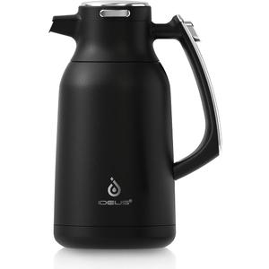 IDEUS Thermal Coffee Carafe 68oz (2,000ml), Stainless Steel Double Wall Insulated Vacuum Flask, Water Jug Coffee Server and Beverage Dispenser, Heat and Cold Retention (BlackSilver, 68oz (2,000ml))