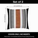 Set of 2 Black White Boho Pillow Cover with Leather Modern Couch Pillow Covers 22x22 inch Farmhouse Stripe Pillowcase for Couch Bed, Black