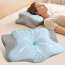 Ylekto Cervical Neck Pillow for Pain Relief - Contour Memory Foam Pillows for Sleeping, Ergonomic Pillow Side Sleeper Pillow for Neck Support, Orthopedic Bed Pillow for Sleepers (Blue & Grey)
