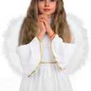 DERAYEE Angel Costume for Kids, Heavenly White Angelic Gown with Wings Headband for Girls Christmas Cosplay Party