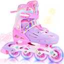 2PM SPORTS Inline Skates for Kids Boys Girls Ages 5-8 8-12 3-5 4-8 6-12 with Light Up Wheels, Adjustable Children's Roller Skates Blades for Toddler Beginner Youth Indoor Outdoor Size EU33-37