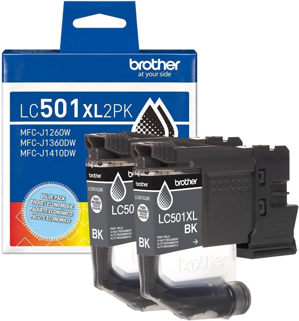 Brother Genuine LC501XL2PK Twin Pack High Yield Black Ink Cartridges (for use with Work Smart 1260, 1360, and 1410 Printers)
