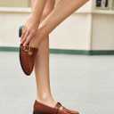 Coutgo Womens Slip On Loafers T-Strap Closed Round Toe Flats Comfortable Work Business Dress Shoes (Brown)