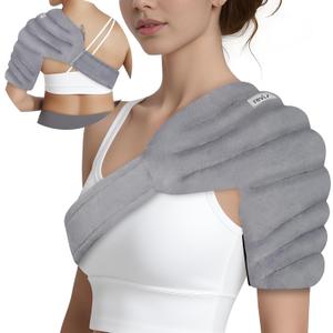 REVIX Microwavable Shoulder Heating Pad for Rotator Cuff, Moist Heating Pads Microwavable with Adjustable Strap, Shoulder Heating Pads for Upper Back Muscle Relaxation & Relief, Gray