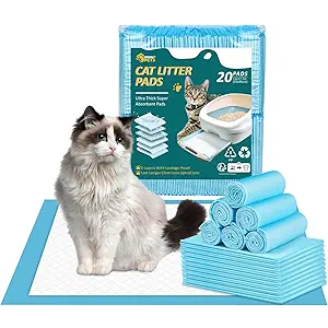 Ownpets Cat Litter Mat 17.7’’ x 13’’, Refills for Cat Litter Box, Cat Liner Pads for Litter System, Leak-Proof 6-Layer with Quick-Dry Surface, Ultra-Thick Cat Pads, 80 Counts