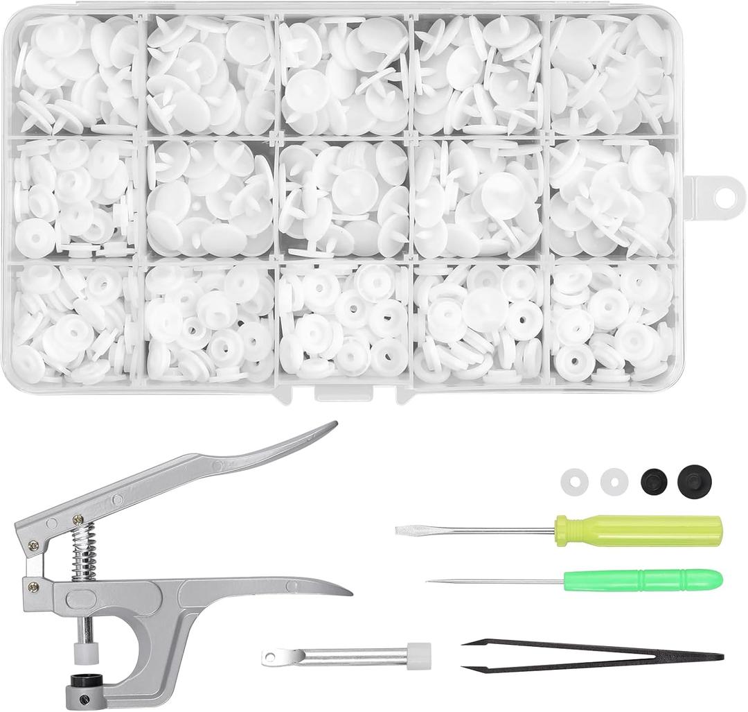 Kamtop Snaps and Snap Pliers Set, 120 Sets T5 Plastic Snap Buttons White, Snap Fasteners Press Pliers Snaps Starter Kit Setter Tool for Clothes Sewing Bibs Rain Coat DIY Crafting