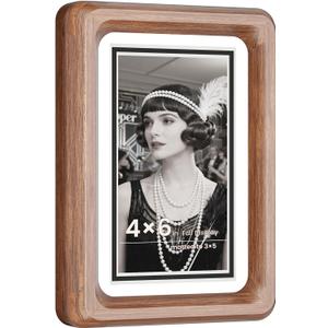 4x6 Premium Natural Walnut Wood Picture Frame, Handcrafted with Solid Wood Back & HD Tempered Glass, Rich Wood Grain, Matted for 3x5 Photos, Wall Mount or Tabletop Display (46)