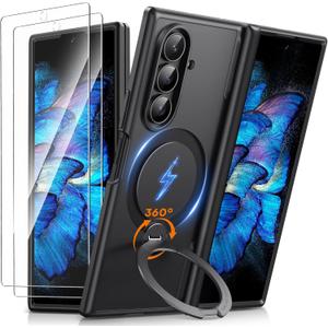 BERFY for Samsung Galaxy Z Fold 7 Case with 360 Magnetic Stand, Compatible with MagSafe, Screen Protector, Mil-Grade Hinge Protection, Full Body Shockproof Phone Case for Z Fold 7, Midnight