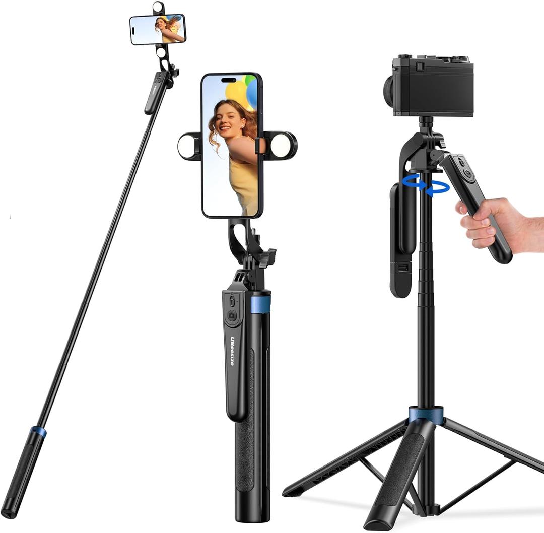 UBeesize 64'' Extendable Selfie Stick Tripod with Light & Remote, Adjustable Phone Tripod Stand for iPhone 17-11, Android, Camera, Travel Vlogging & Video Recording