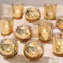 Gold 12 PCS Combination Tea Lights Candle Holder Decorative with Butterfly Pattern, Votive Candle Holders for Wedding, Birthday, Anniversary, Parties, and Holiday Decorations