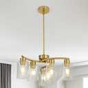 KUSSCO Modern Chandeliers for Dining Room 6-Light Gold Chandelier Seeded Glass Pendant Lights Kitchen Island for Living Room Foyer Bedroom E26 Base