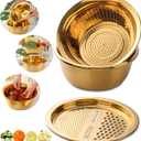 3PC/Set Colander set Stainless Steel Vegetable Slicer Fruit Potato Peeler Carrot Grater Strainer Utensil Round Rice Washer Bowl Drain Basket-Gold