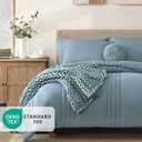 Monbix Queen Comforter Set - 7 Pieces Dusty Blue Bed in a Bag Queen Bedding Sets with Comforters, All Seasons Comforter Bed Set with Sheets, Pillowcases & Shams