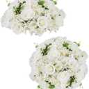 BLOSMON Fake Flower Balls Centerpieces: 2 Pcs 15.7" Large White Rose Hydrangea Artificial Flowers Arrangement for Wedding Table - Faux Silk Floral for Party Home Reception Decoration