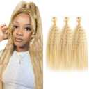 613 Blonde Bundles Human Hair Kinky Straight Human Hair Bundles 14 16 18 Inch Honey Blonde Brazilian Hair 3 Bundle Unprocessed Virgin Remy Hair Extensions 50 Gram Per Bundle