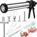 2.1 LB Professional 304 Stainless Steel Jerky Gun Kits, Sausage Stuffer, Jerky Maker, Jerky Shooter, Beef Jerky Making Gun with 5 Nozzles, 1 meat pusher and 5 Cleaning Brushes
