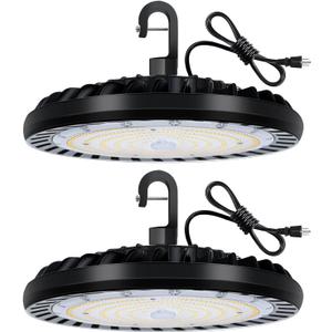 hykolity 2 Pack LED High Bay Light 200W, 5000K UFO LED High Bay Light Fixture with US Plug [600W MH/HPS Equiv.] 100-277V, 26,000lm, IP65 Commercial Warehouse Area Light for Wet Location