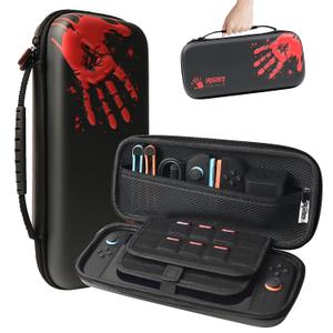 RALAN Black Red Bloody Handprint Carrying Case with 20 Game Card Slots for Nintendo Switch 2 (2025) 7.9 Inch - Protective Hard Shell, Portable, Durable, and Spacious Travel Case with Large Capacity
