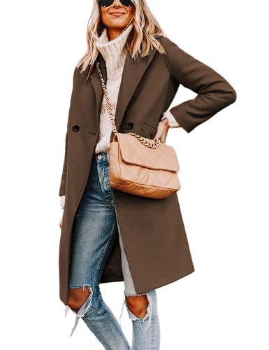 Tanming Women's Notch Lapel Double Breasted Wool Blend Mid Long Pea Trench Coat (Brown-XL)
