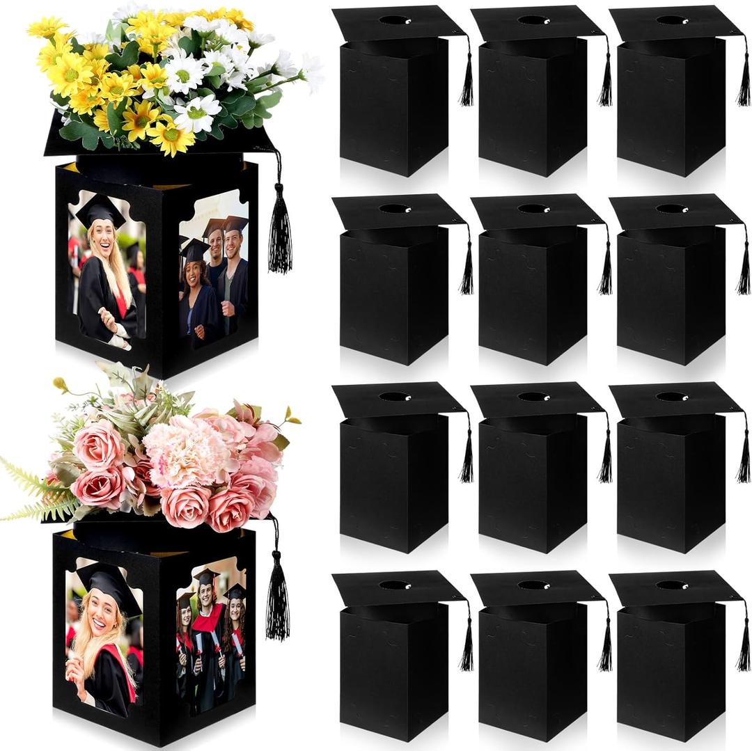 Youyole 12 Pcs 2026 Graduation Photo Box Centerpieces for Table, Class of 2026 Table Decor Picture Frame Holders, 6x4 Inch Grad Party Favors Photo Props for Congrats Grad Decorations Gift(Hat,Black)