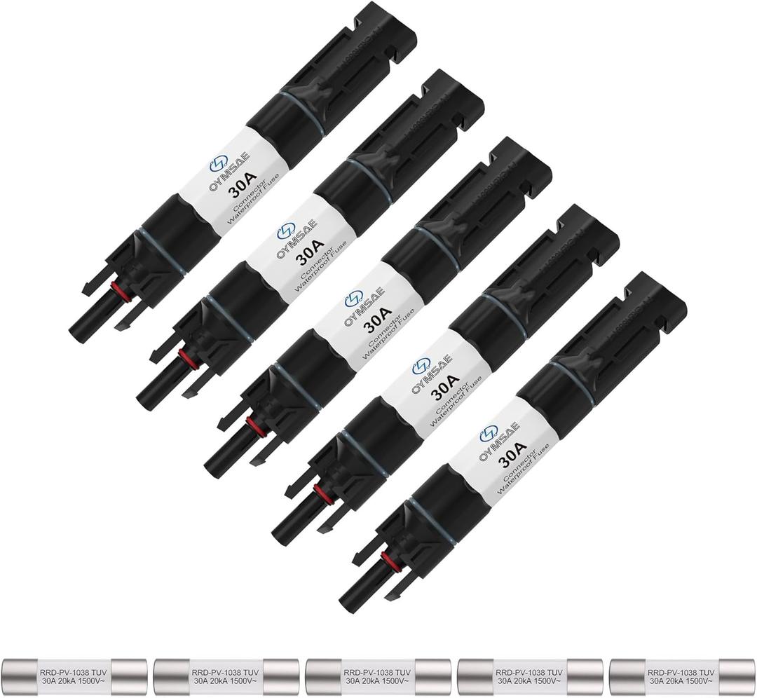 OYMSAE 5PCS 30A Solar Fuse Holder Inline Male and Female Connector 30 Amp PV Fuse for Solar Pannel Waterproof w/Fuse, Black