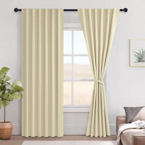 Hiasan Room Darkening Curtains 84 inches Long, Light Blocking Thermal Insulated Rod Pocket & Back Tab Drapes Sewn with Tiebacks for Nursery Bedroom Dining Living Room, 52" Wide, Light Beige, 2 PC
