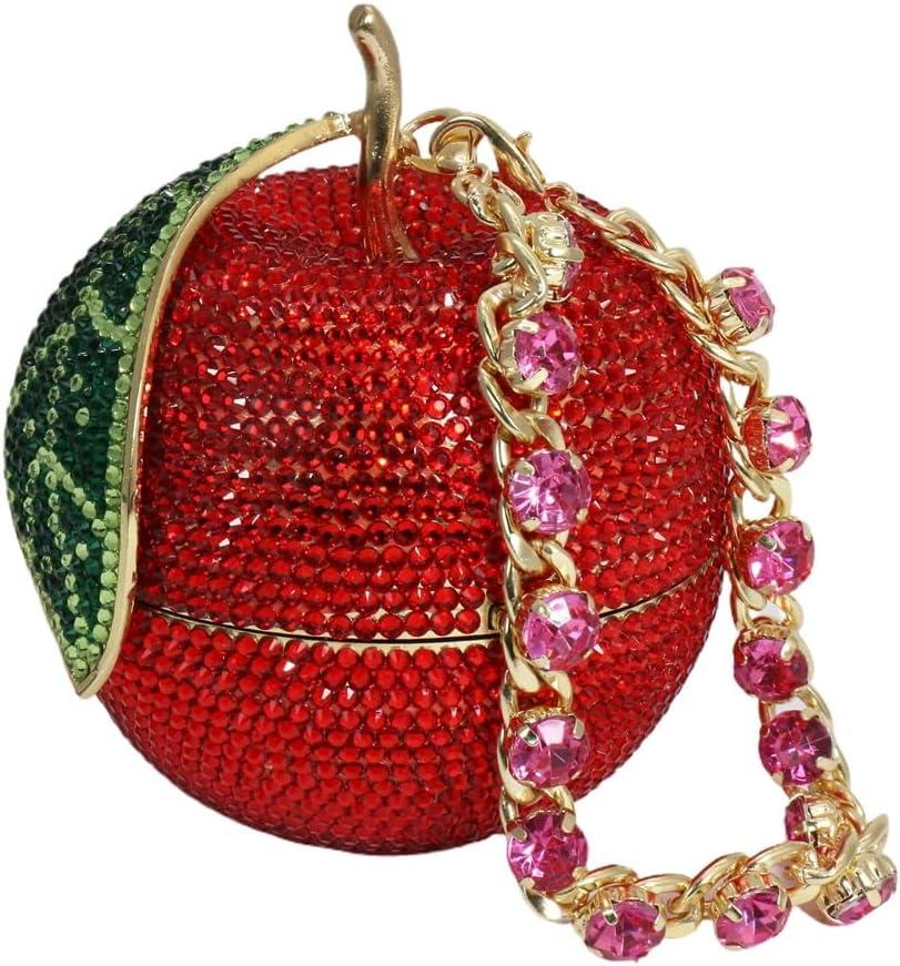 Novelty Apple Rhinestone Crystal Evening Bag for Women Glitter Diamond Clutch Purse Prom Party Handbag (Red)